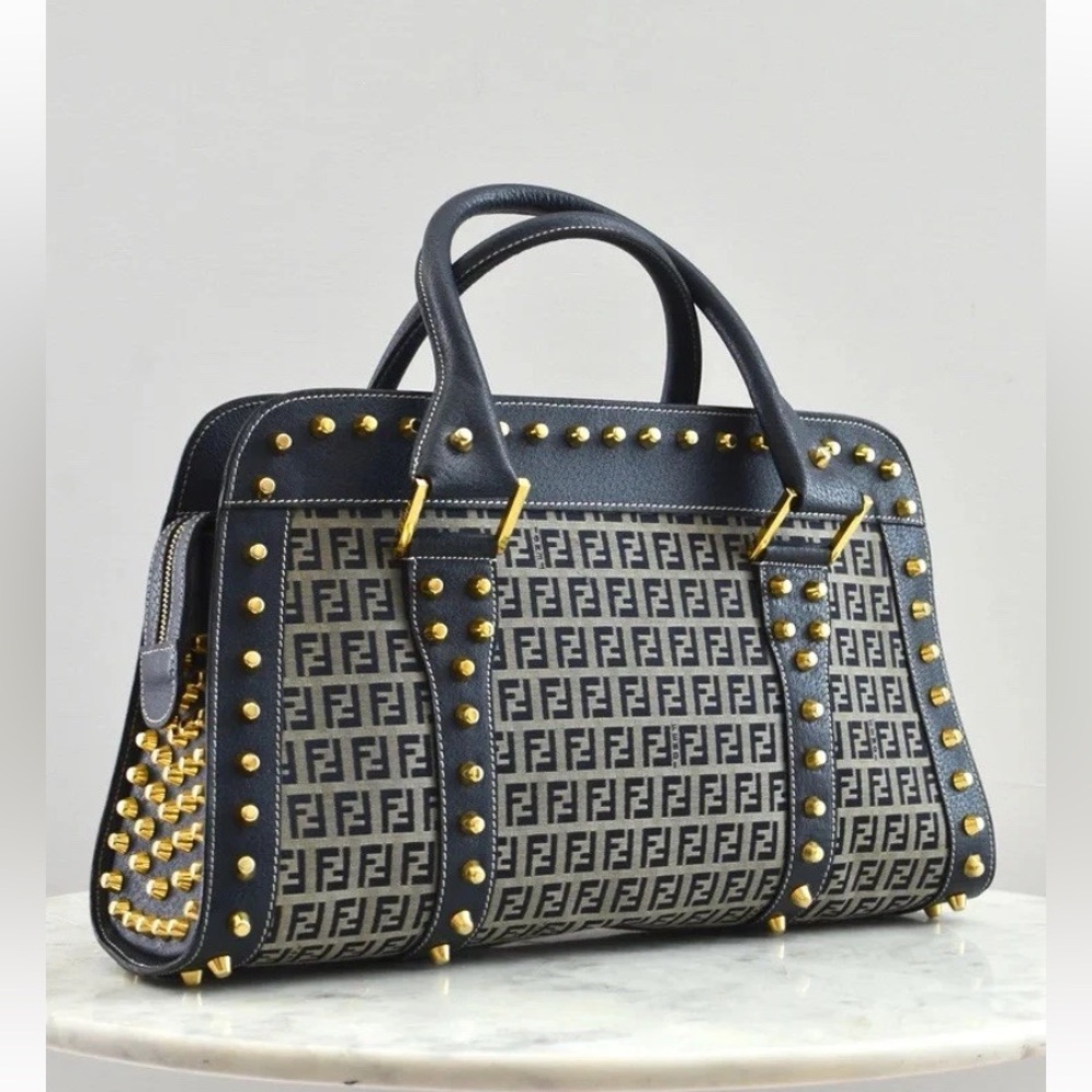 Fendi By Karl Lagerfeld Runway F/W 2001 Blue/Gold Studded Bag RARE